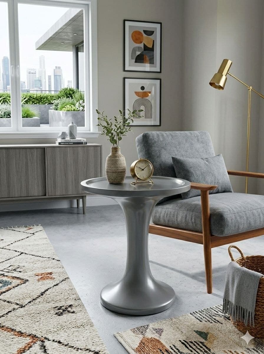 The Aura Clover Coffee Table - Handcrafted organic three-lobe sculptural coffee table finished in a smooth matte plaster-cream by EL Barok Designs